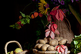 Ein Arrangement aus Frchten, Blumen und farbigen Blttern im Altarraum der Trinitatiskirche.