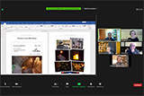Screnshot einer Web-Konferenz mit Prsentation des in Arbeit befindlichen Gemeindebriefs und Live-Kamerabildern der Redaktionsmitglieder.